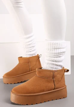 Brązowe Śniegowce na Platformie Ozdobione Przeszyciami Ivalin