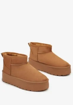 Brązowe Śniegowce na Platformie Ozdobione Przeszyciami Ivalin