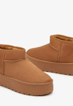 Brązowe Śniegowce na Platformie Ozdobione Przeszyciami Ivalin