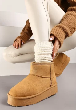 Brązowe Śniegowce na Platformie z Ozdobnymi Przeszyciami Vertirina