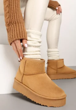 Brązowe Śniegowce na Platformie z Ozdobnymi Przeszyciami Vertirina