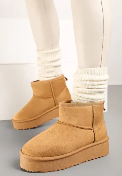 Brązowe Śniegowce na Platformie z Ozdobnymi Przeszyciami Vertirina