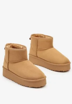 Brązowe Śniegowce na Platformie z Ozdobnymi Przeszyciami Vertirina