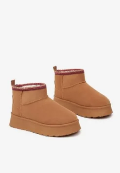 Brązowe Śniegowce na Platformie Ozdobione Haftem Deccaria