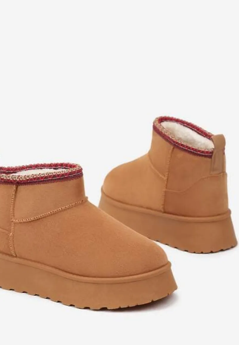 Brązowe Śniegowce na Platformie Ozdobione Haftem Deccaria