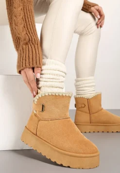 Brązowe Śniegowce na Platformie Ozdobione Paskiem Filiel