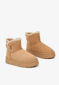 Brązowe Śniegowce na Platformie Ozdobione Paskiem Filiel