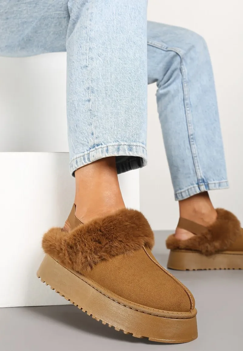 Brązowe Śniegowce na Platformie z Futerkiem Zemiyana