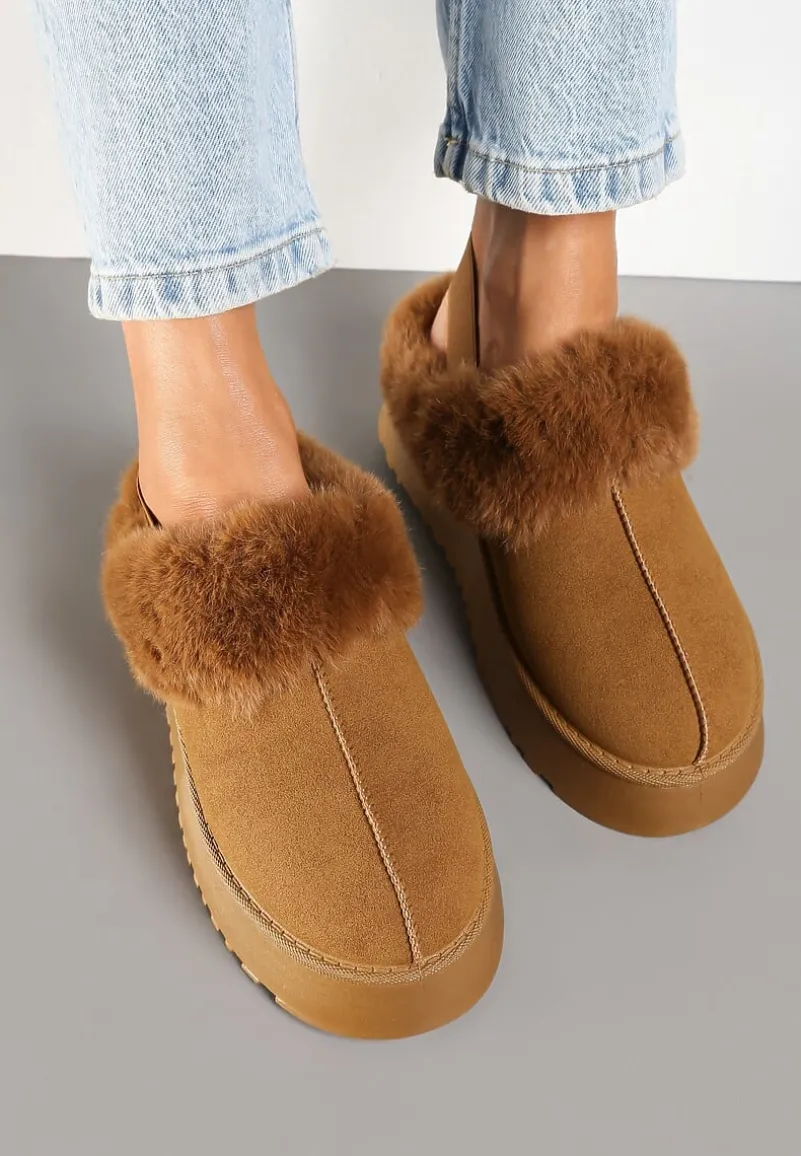 Brązowe Śniegowce na Platformie z Futerkiem Zemiyana