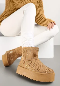 Brązowe Śniegowce na Platformie Ozdobione Cyrkoniami Zindelle