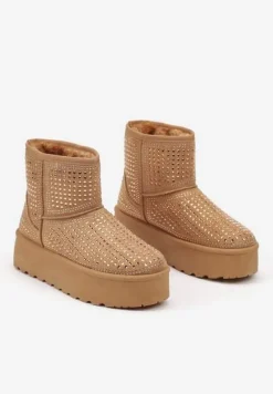 Brązowe Śniegowce na Platformie Ozdobione Cyrkoniami Zindelle