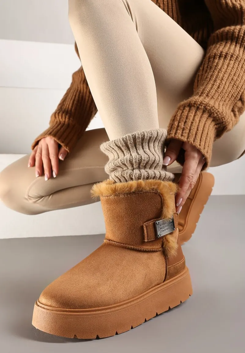 Brązowe Śniegowce na Platformie z Metaliczną Ozdobą Ennithiel