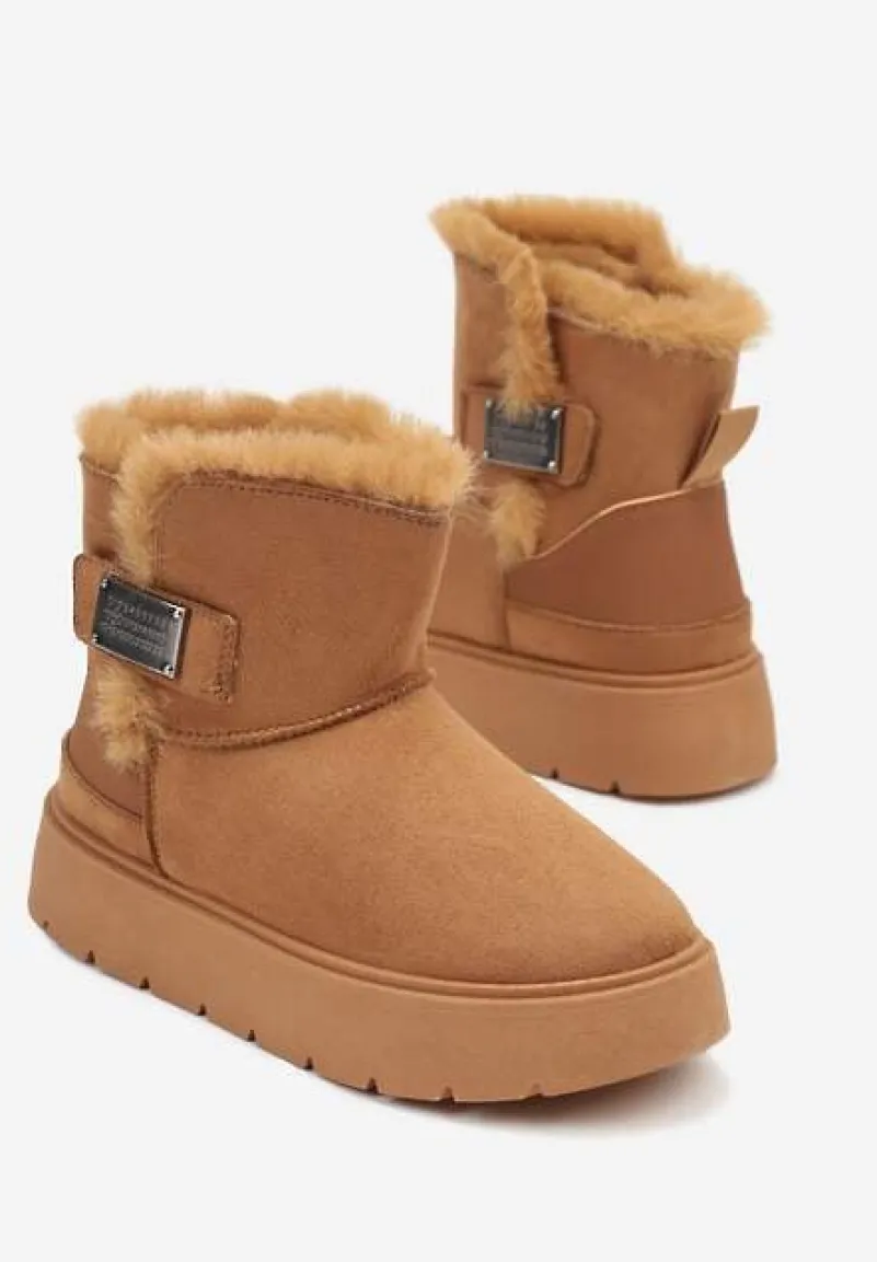 Brązowe Śniegowce na Platformie z Metaliczną Ozdobą Ennithiel