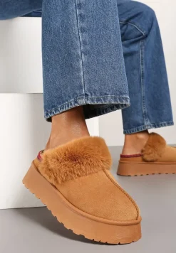 Brązowe Śniegowce na Platformie Ozdobione Futerkiem Heccaria