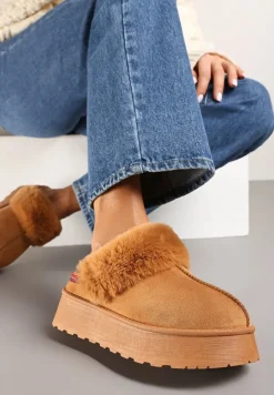 Brązowe Śniegowce na Platformie Ozdobione Futerkiem Heccaria