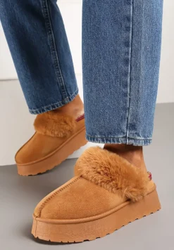 Brązowe Śniegowce na Platformie Ozdobione Futerkiem Heccaria