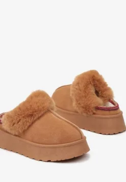 Brązowe Śniegowce na Platformie Ozdobione Futerkiem Heccaria