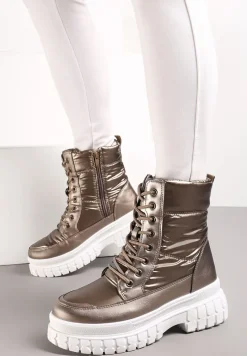 Brązowe Śniegowce na Platformie z Ozdobnym Wiązaniem Telmisa