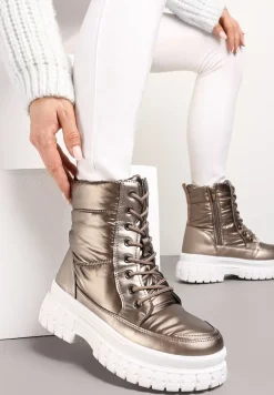 Brązowe Śniegowce na Platformie z Ozdobnym Wiązaniem Telmisa