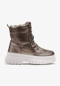 Brązowe Śniegowce na Platformie z Ozdobnym Wiązaniem Telmisa