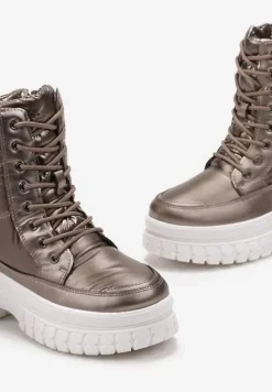 Brązowe Śniegowce na Platformie z Ozdobnym Wiązaniem Telmisa