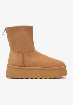 Brązowe Śniegowce na Platformie z Elastyczną Cholewką Linnastra