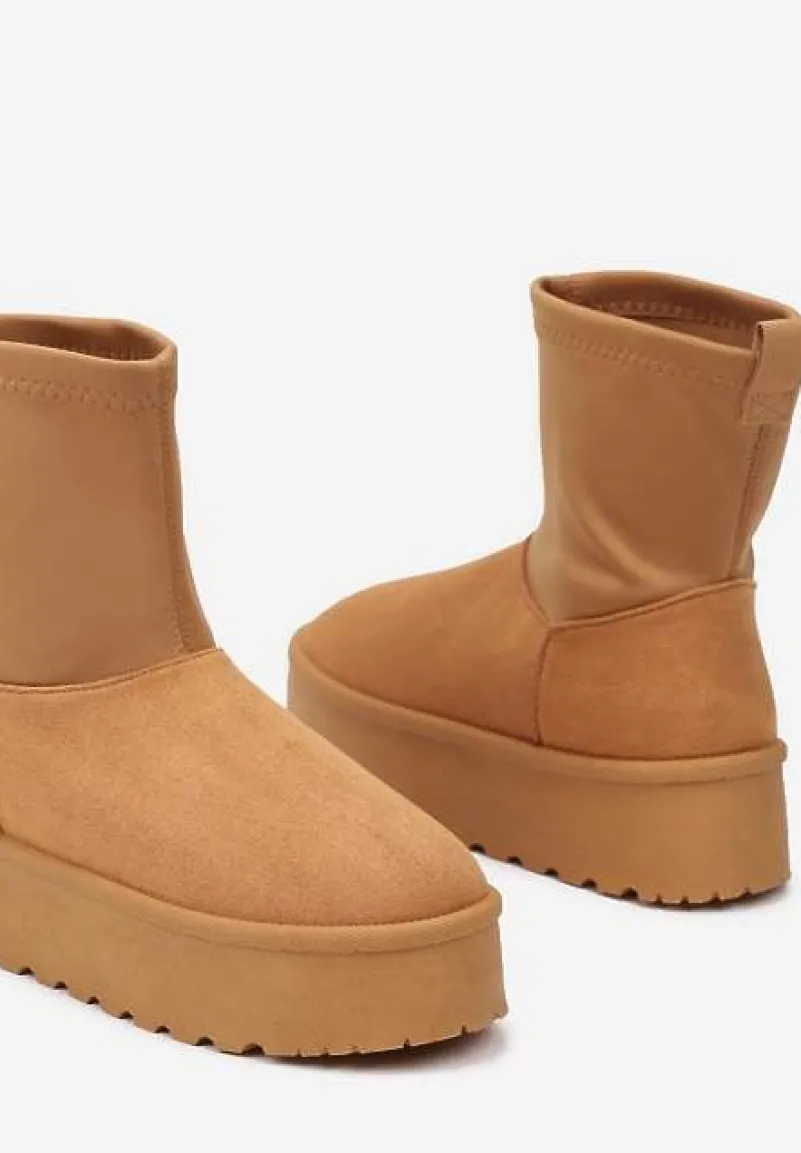 Brązowe Śniegowce na Platformie z Elastyczną Cholewką Linnastra