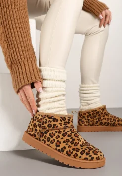 Brązowe Śniegowce Ozdobione Wzorek w Panterkę Antelaia