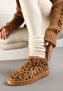 Brązowe Śniegowce Ozdobione Wzorek w Panterkę Antelaia