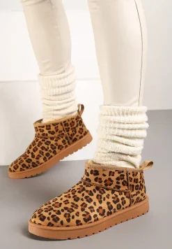 Brązowe Śniegowce Ozdobione Wzorek w Panterkę Antelaia