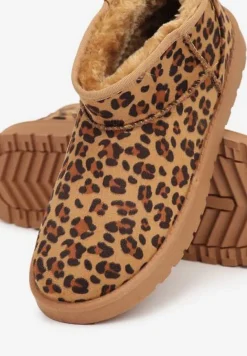 Brązowe Śniegowce Ozdobione Wzorek w Panterkę Antelaia