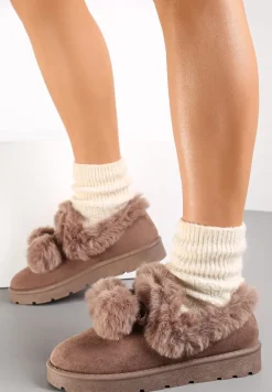Brązowe Śniegowce przed Kostkę na Platformie z Futerkiem Tolonno