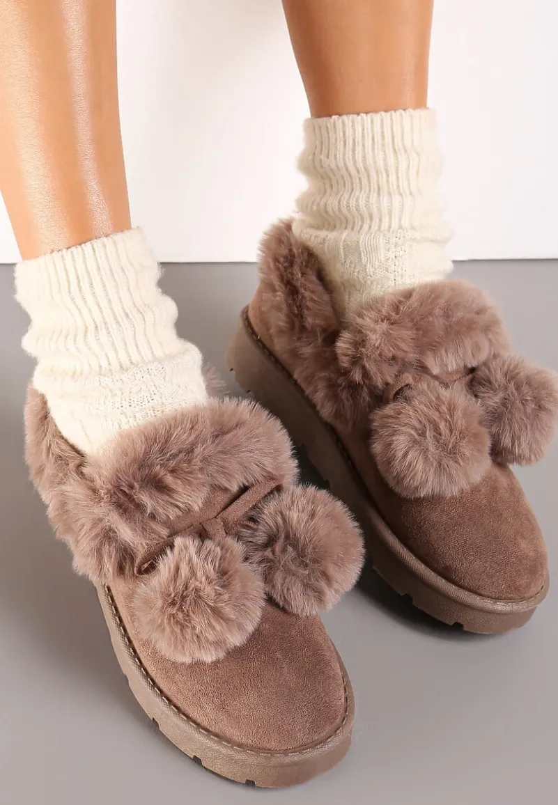 Brązowe Śniegowce przed Kostkę na Platformie z Futerkiem Tolonno