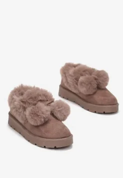 Brązowe Śniegowce przed Kostkę na Platformie z Futerkiem Tolonno