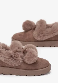 Brązowe Śniegowce przed Kostkę na Platformie z Futerkiem Tolonno