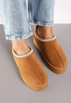 Brązowe Śniegowce z Haftowanym Paseczkiem na Platformie Iridalia