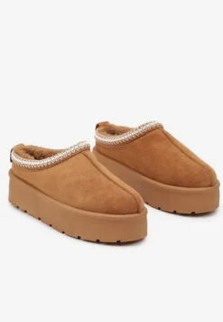 Brązowe Śniegowce z Haftowanym Paseczkiem na Platformie Iridalia