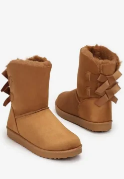 Brązowe Śniegowce z Kokardkami Chami