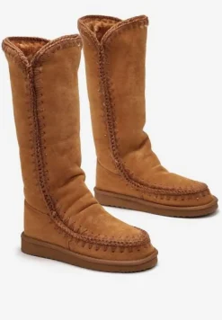 Brązowe Śniegowce za Kostkę z Dekoracyjnymi Przeszyciami i Grubym Futerkiem Zaphkia