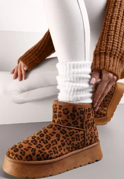 Brązowe Niskie Śniegowce na Platformie Ocieplane Futerkiem Termona