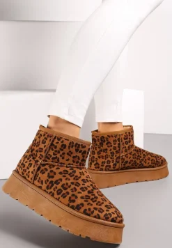 Brązowe Niskie Śniegowce na Platformie Ocieplane Futerkiem Termona