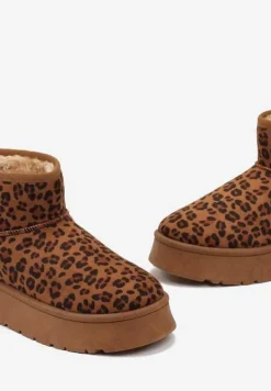 Brązowe Niskie Śniegowce na Platformie Ocieplane Futerkiem Termona
