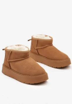 Brązowe Niskie Śniegowce ze Skóry Naturalnej Mocno Ocieplane Rialithe