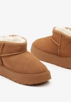 Brązowe Niskie Śniegowce ze Skóry Naturalnej Mocno Ocieplane Rialithe