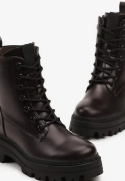 Brązowe Ocieplane Botki na Platformie w Stylu Workerów ze Sznurowaniem Vaivellea