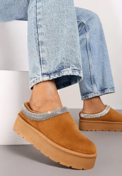 Brązowe Ocieplane Śniegowce z Cyrkoniami na Platformie Irivianae