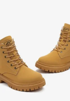 Brązowe Ocieplane Traperki ze Sznurowaniem z Ozdobnymi Przeszyciami Hamsh