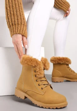 Brązowe Ocieplone Botki Trapery z Futerkiem Wokół Cholewki Atuval