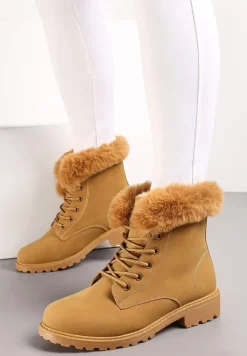 Brązowe Ocieplone Botki Trapery z Futerkiem Wokół Cholewki Atuval