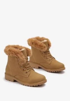 Brązowe Ocieplone Botki Trapery z Futerkiem Wokół Cholewki Atuval